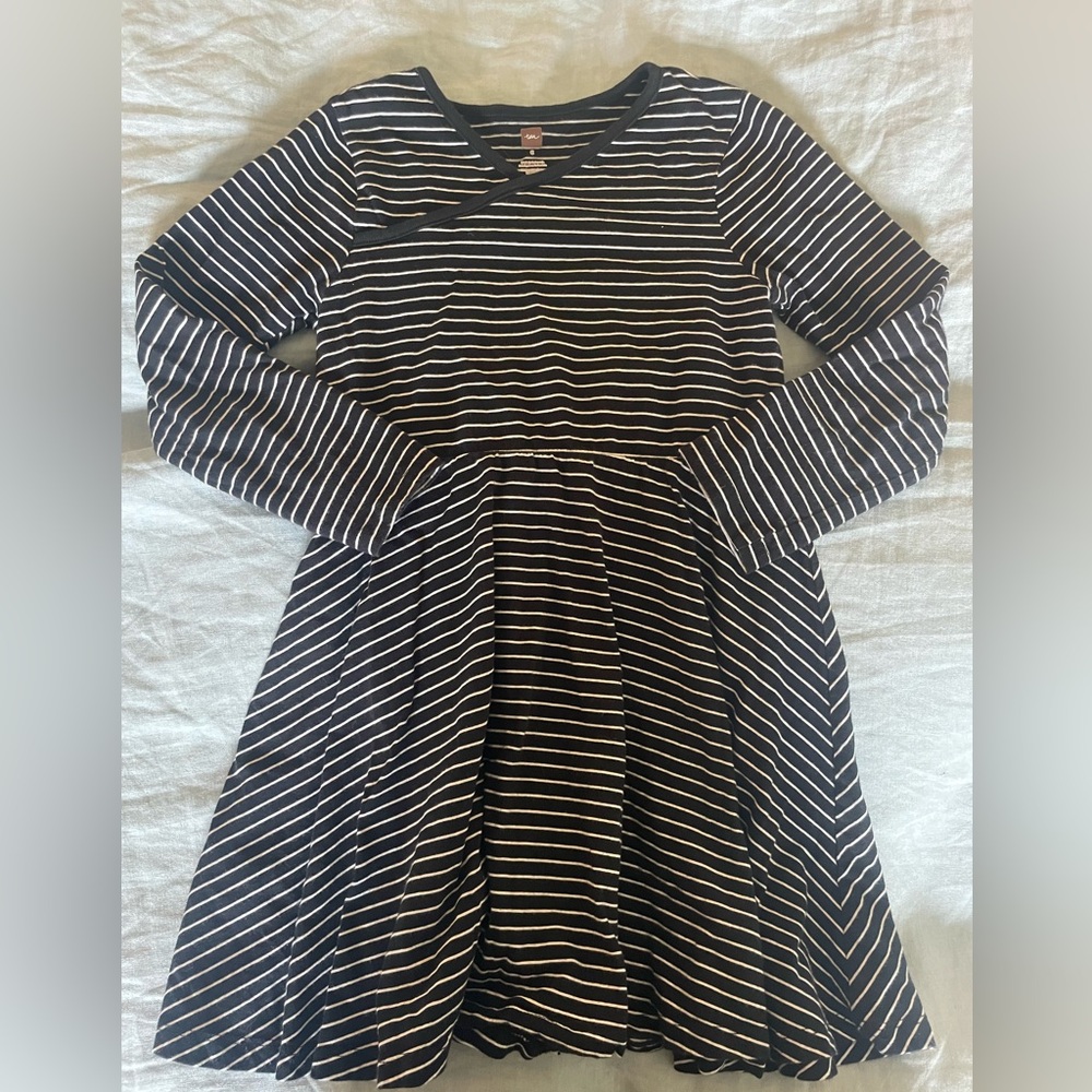 Tea Collection Black and White Fit and Flare V-Neck Dress